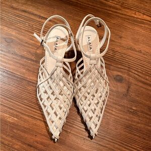 Alaia White Woven Pointed Slingback Heels